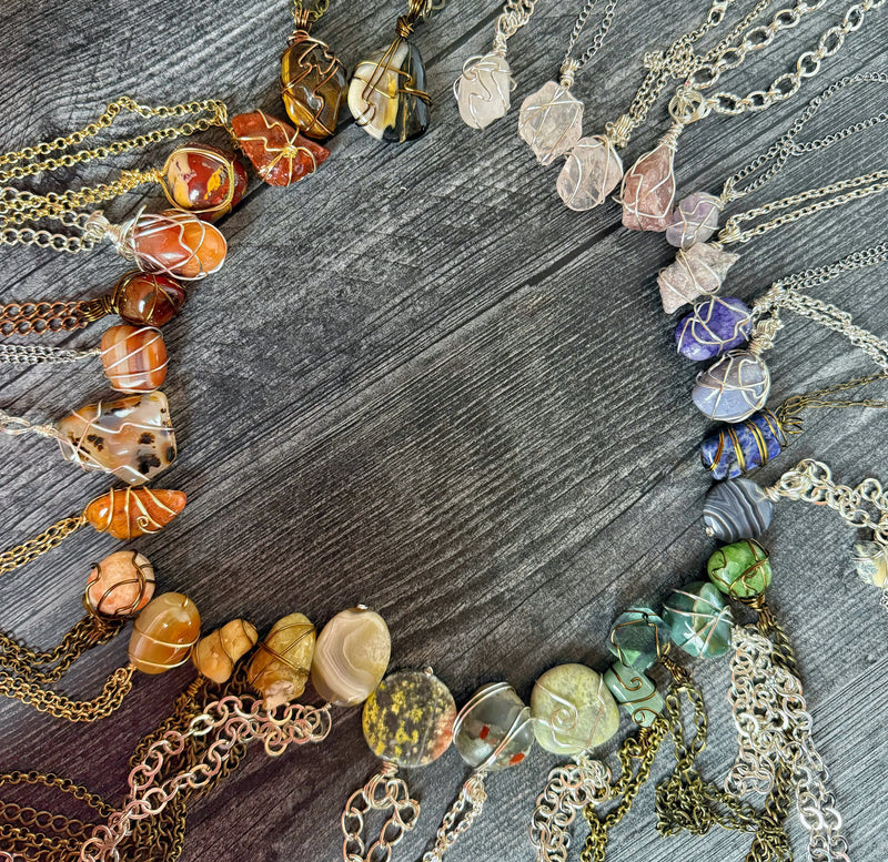 Crystal Or Gemstone Wire Wrapped Stone Pendant Necklaces - Simply Rustic Jewelry