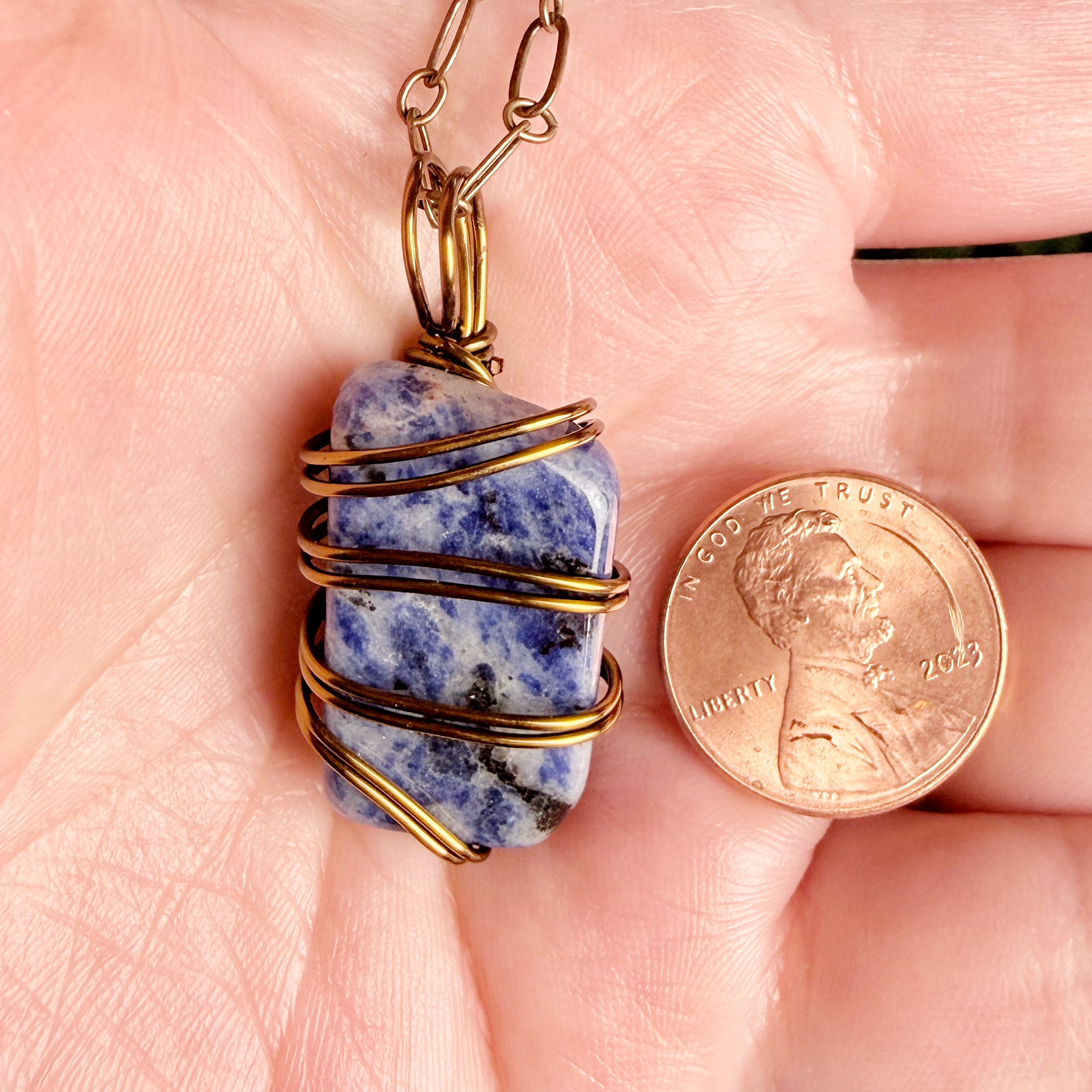 Sovereign Grace Necklace - Handmade Simple Wire Wrapped Sodalite Pendant