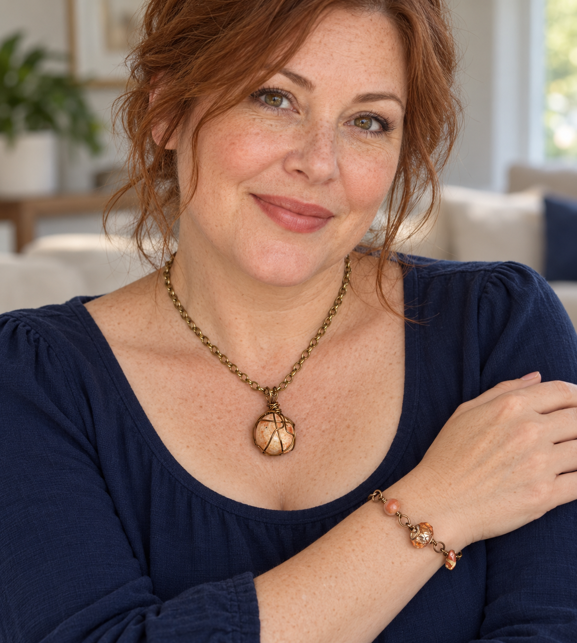 Raw Sienna Collection - Matching Sunstone Pendant Necklace and Link Bracelet
