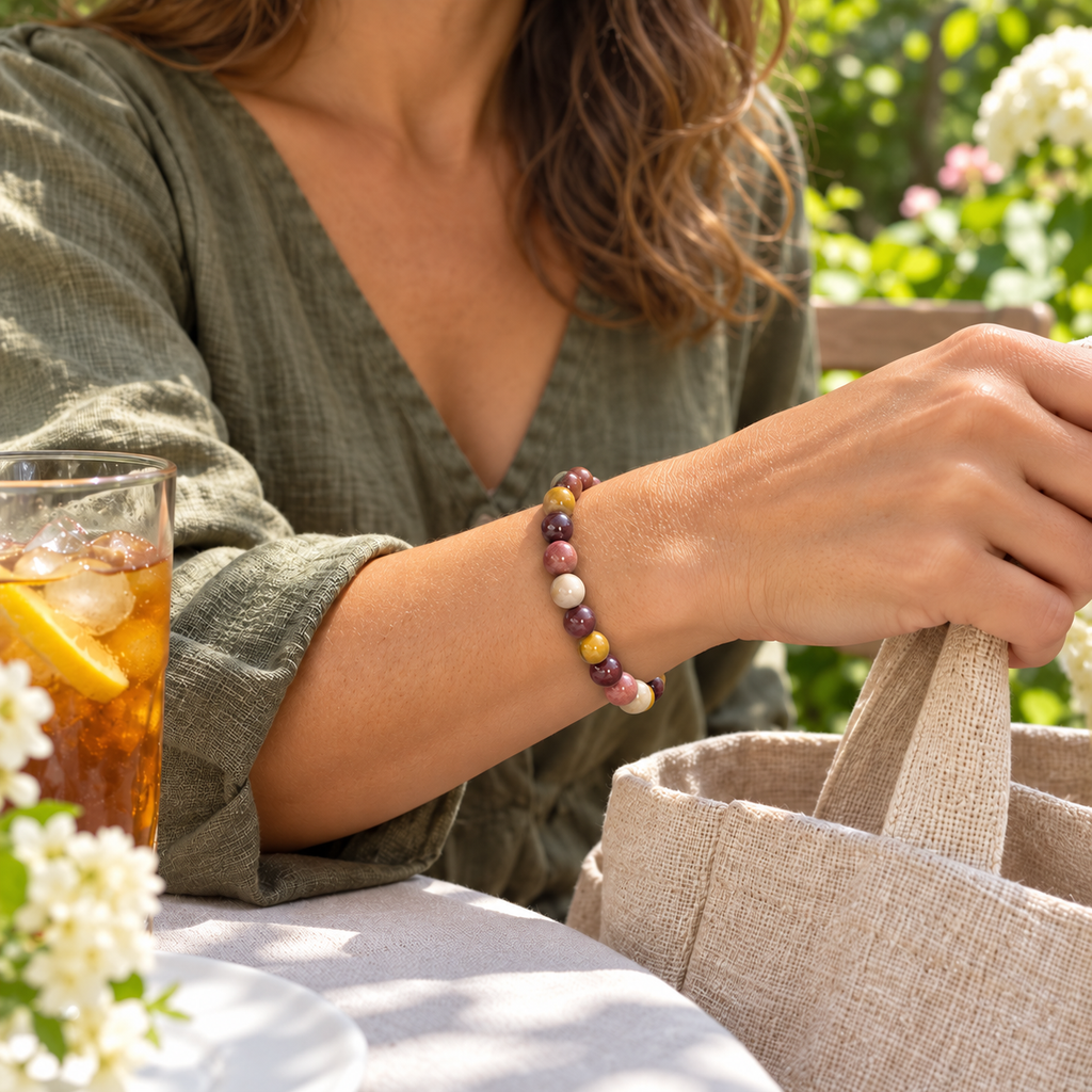 Patchwork -Simple Beaded Bracelet - Beaded Mookaite Bracelet