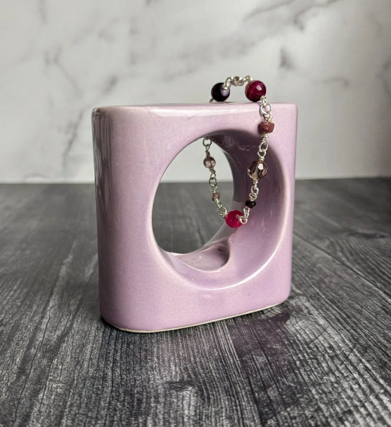 Strawberry Shortcake Bracelet -Link Bracelet- Strawberry Quartz and Agate Bracelet - Simply Rustic Jewelry