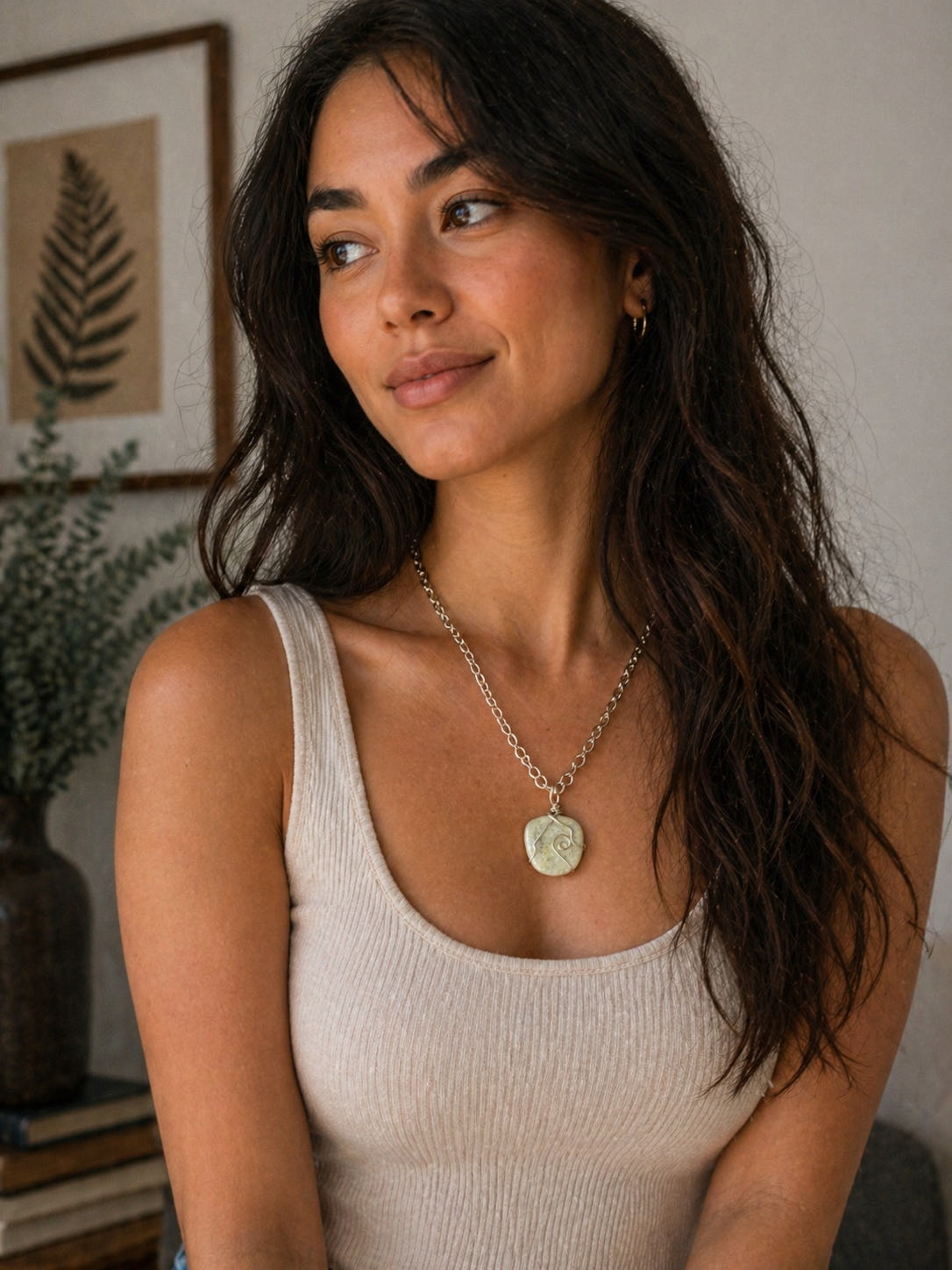 Dewdrops & Lillypads Necklace - Handmade Lizardite Pendant Necklace