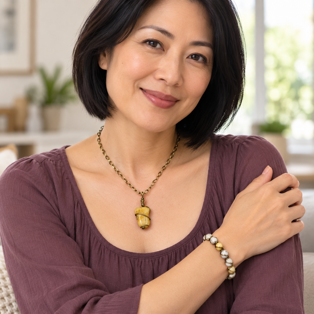 Sunworn Collection - Matching Yellow Jasper Necklace and Agate Beaded and Wire Wrapped Bracelet