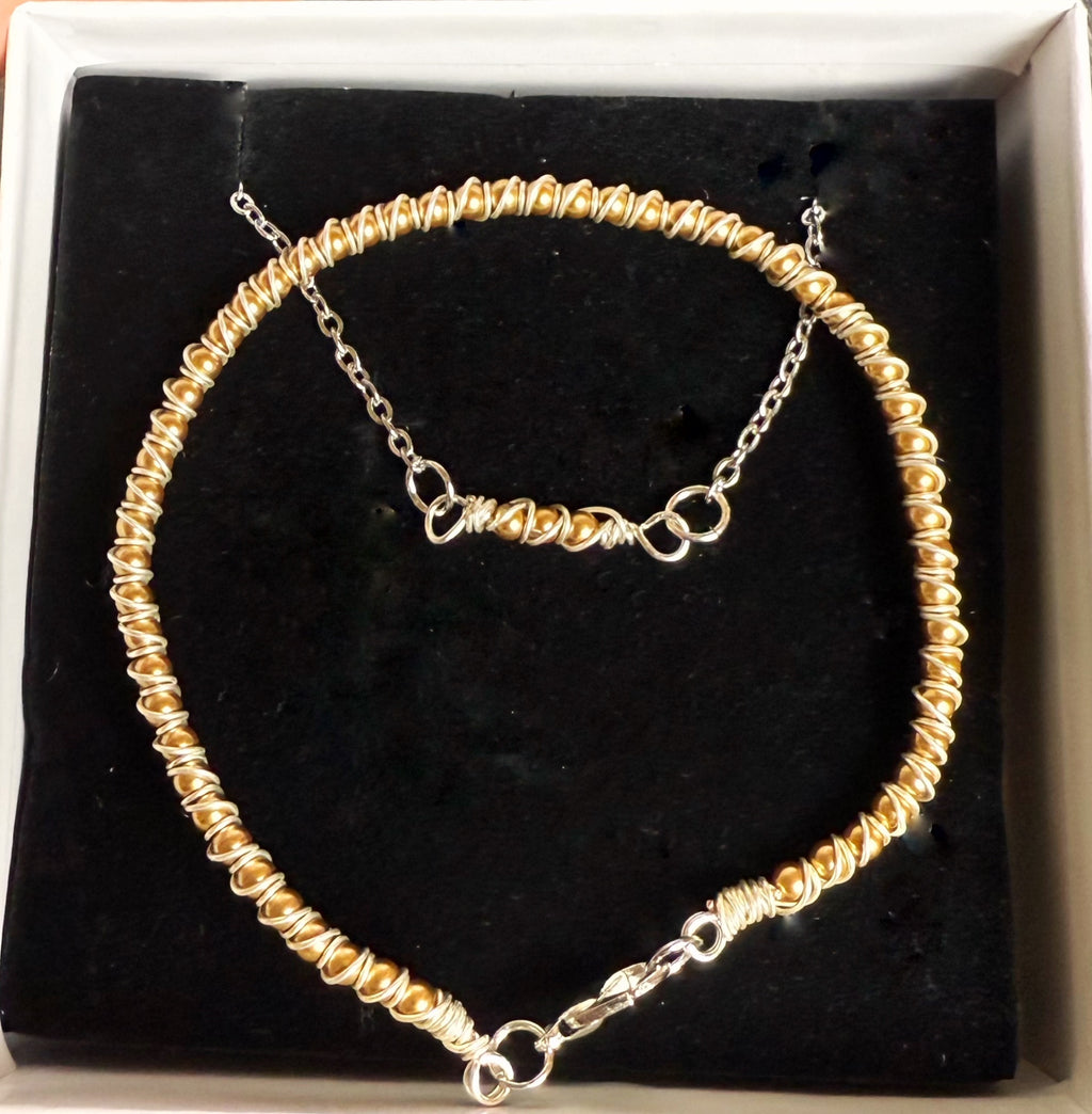 Silver and Gold Jewelry Set -Matching Wire Wrapped Necklace and Bracelet