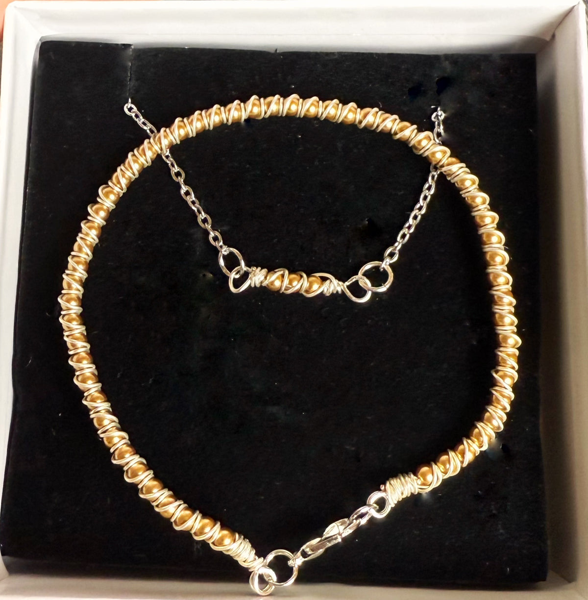 Silver and Gold Jewelry Set -Matching Wire Wrapped Necklace and Bracelet