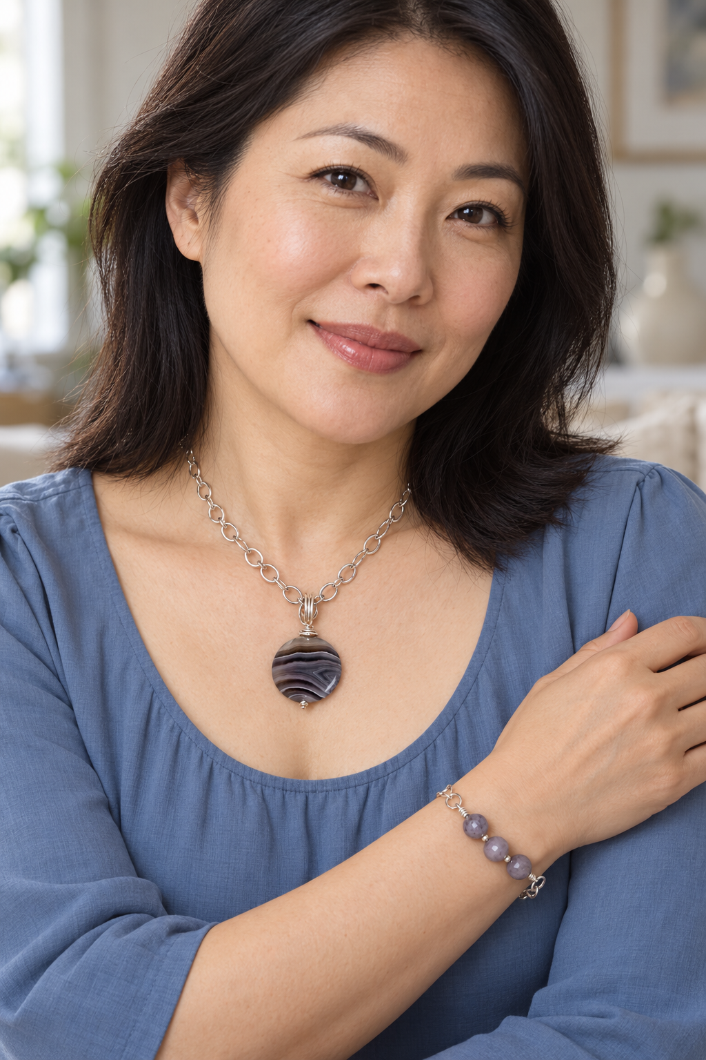 Simple and Sweet Collection - Handmade Agate Necklace and Bracelet