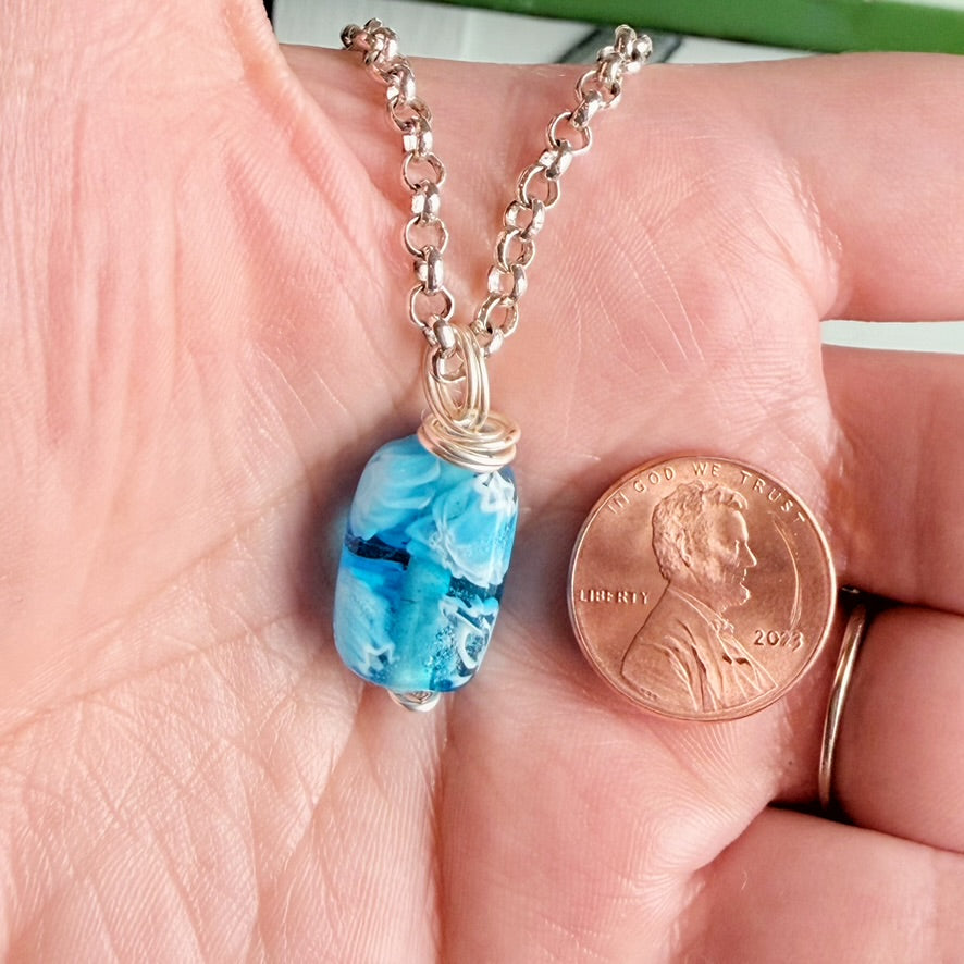 Ocean Blue Necklace -Glass Beaded Pendant Necklace
