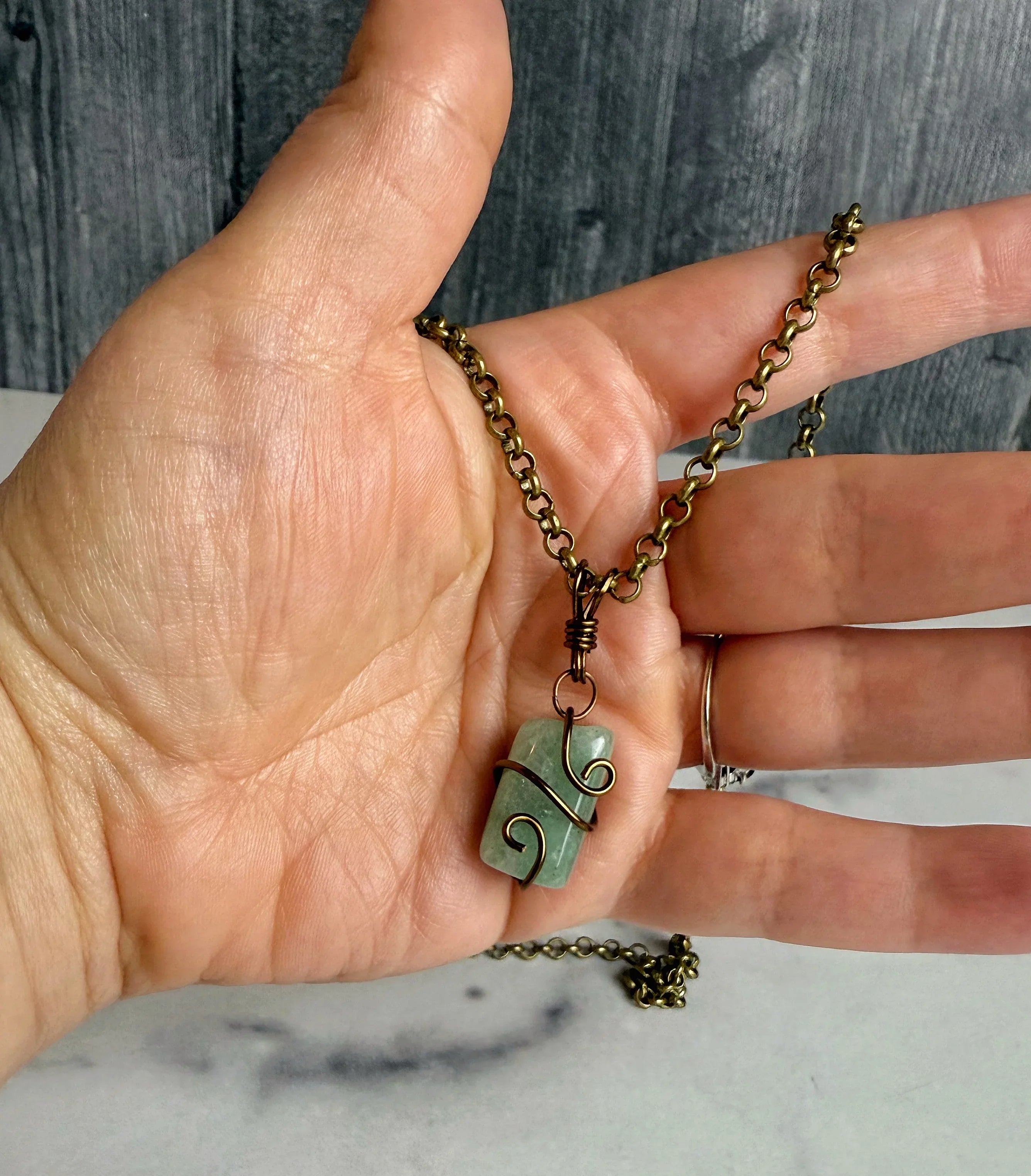 Druid's Keep Collection - Handmade Sage Necklace and Agate Link Bracelet - Simply Rustic Jewelry