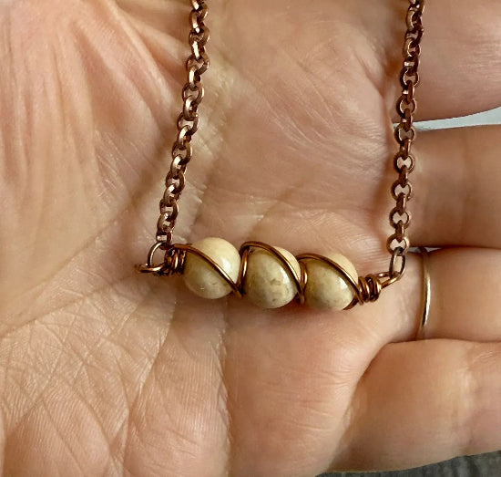 Sands Of Time Necklace - Beaded Ivory Wire -Wrapped Bracelet - Simply Rustic Jewelry