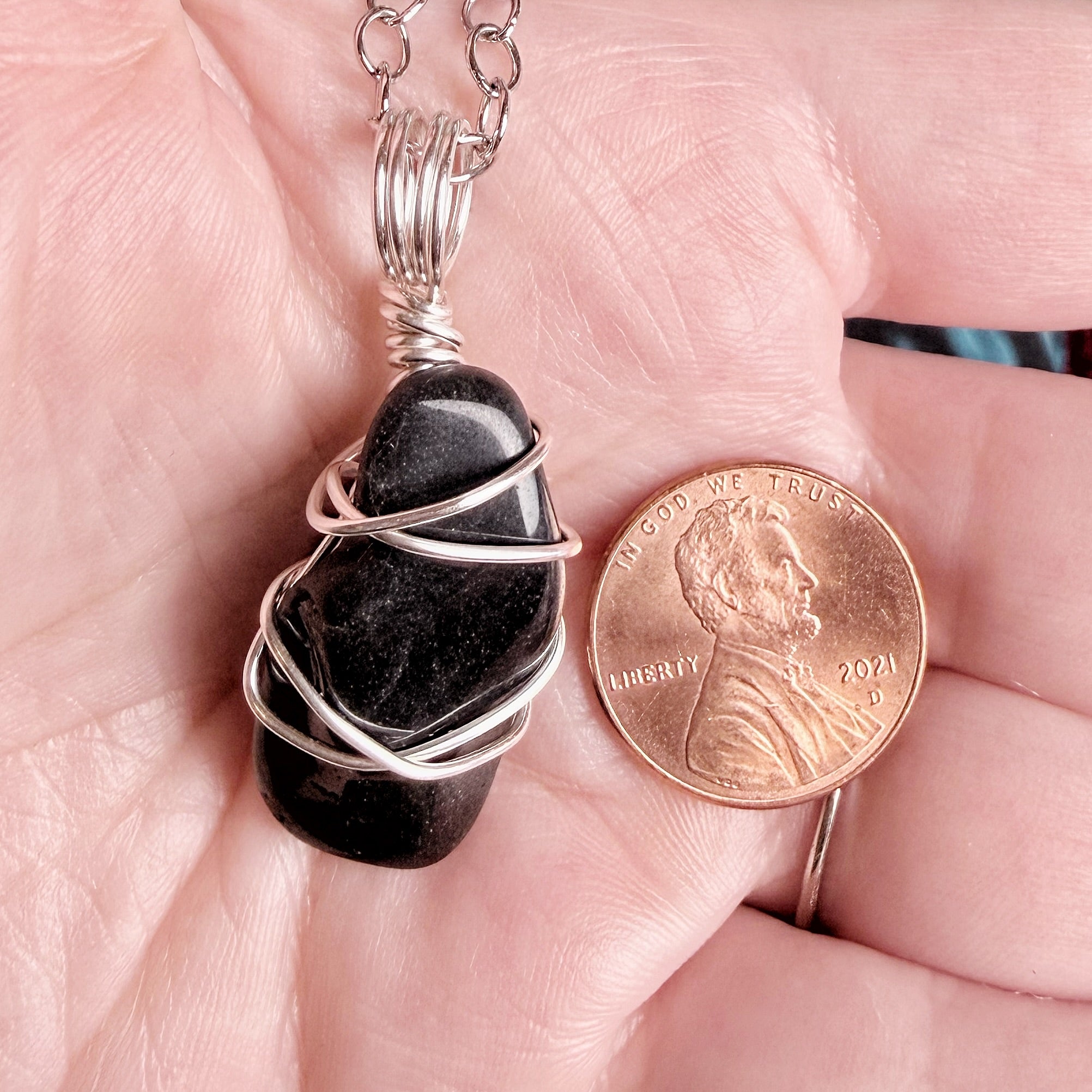 Gothic Glam Necklace - Handmade Wire-Wrapped Obsidian Pendant Necklace
