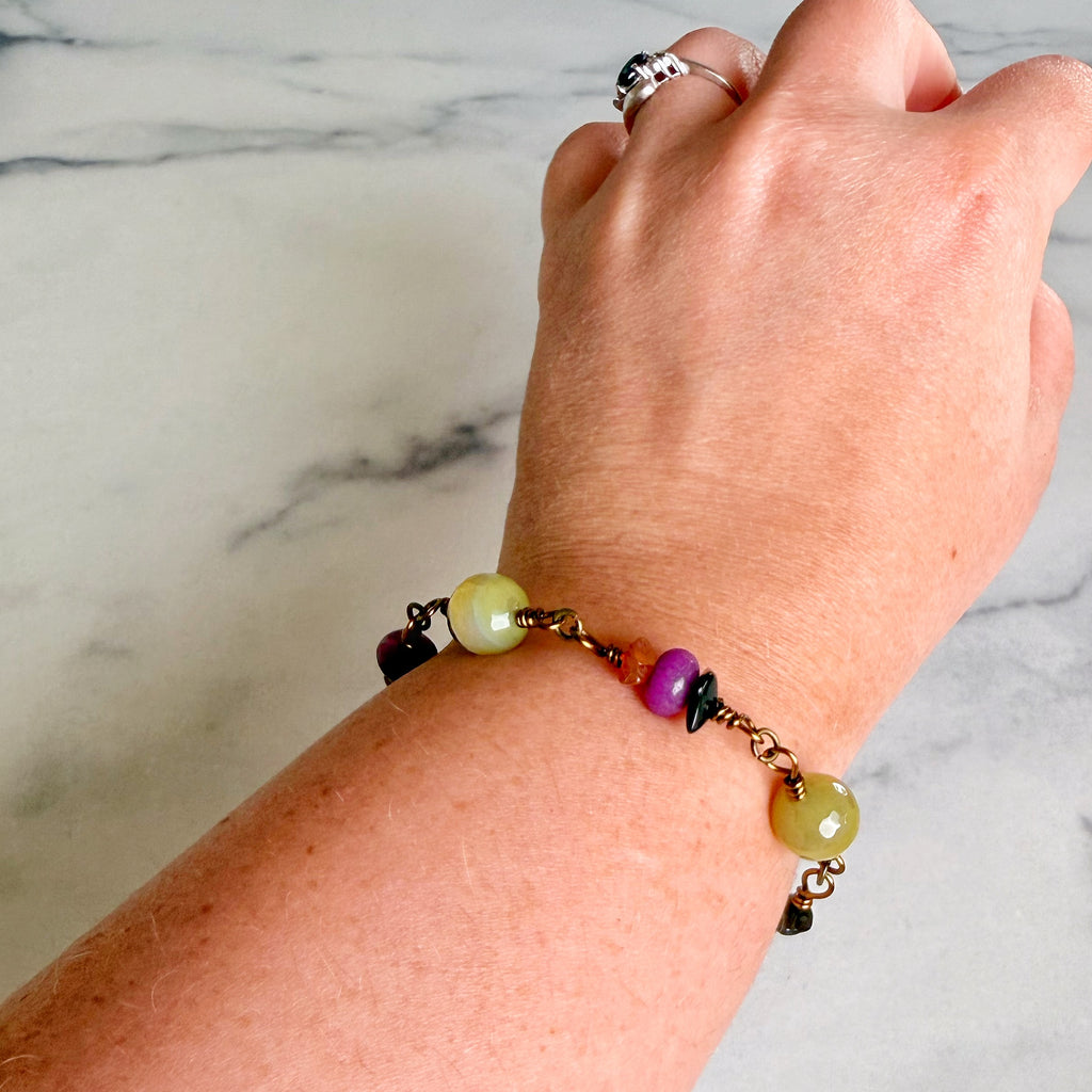 Hallow's Eve Bracelet -Handmade Agate and Obsidian Link Bracelet