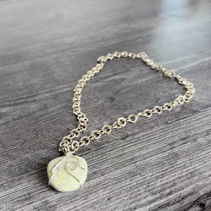 Dewdrops & Lillypads Necklace - Handmade Lizardite Pendant Necklace