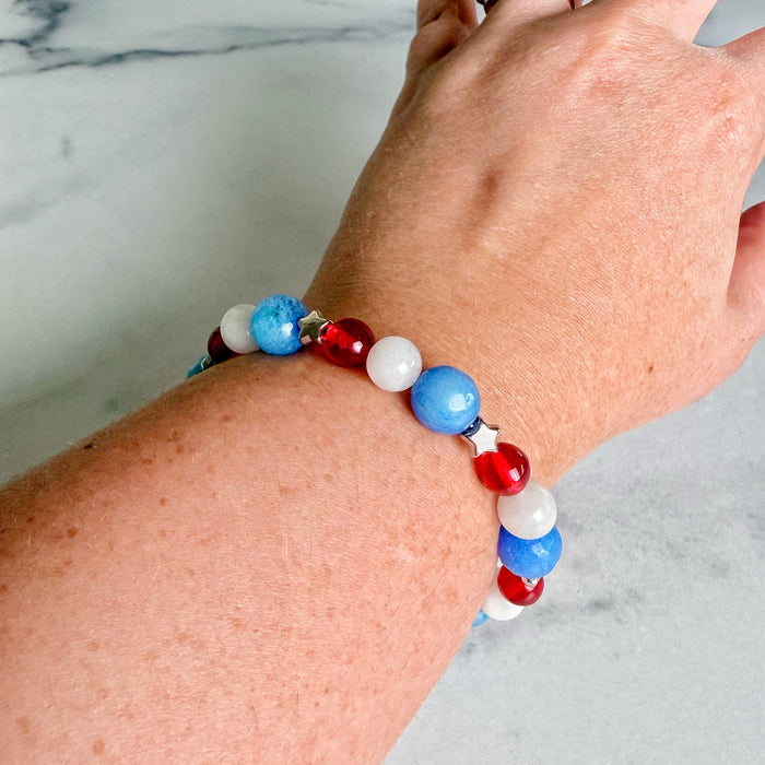 Fire Cracker Bracelet -Simple Beaded Bracelet - Dragon's Vein Agate, Selenite and Glass Beads