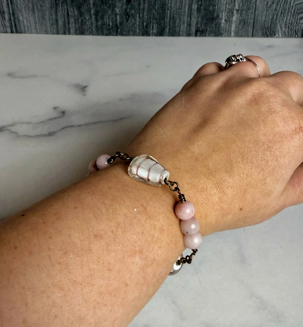 Treasured Trinket Bracelet -Handmade Agate and Glass Link Bracelet - Simply Rustic Jewelry