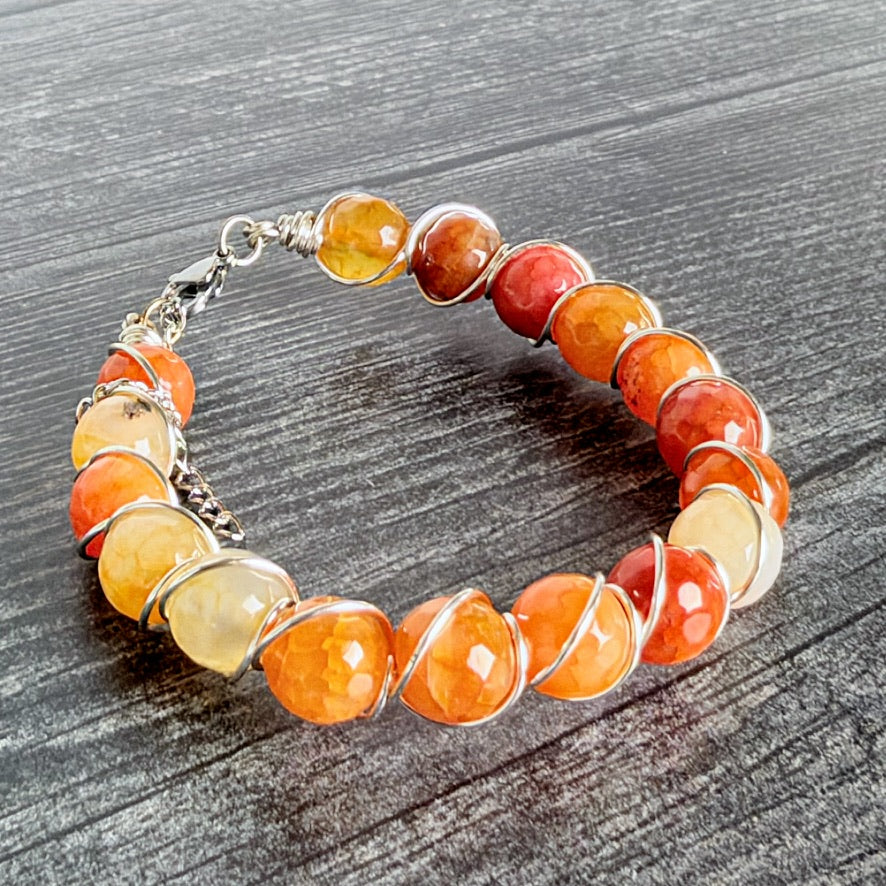 Solar Embers Bracelet - Carnelian Beaded Bracelet With Wire Wrapping