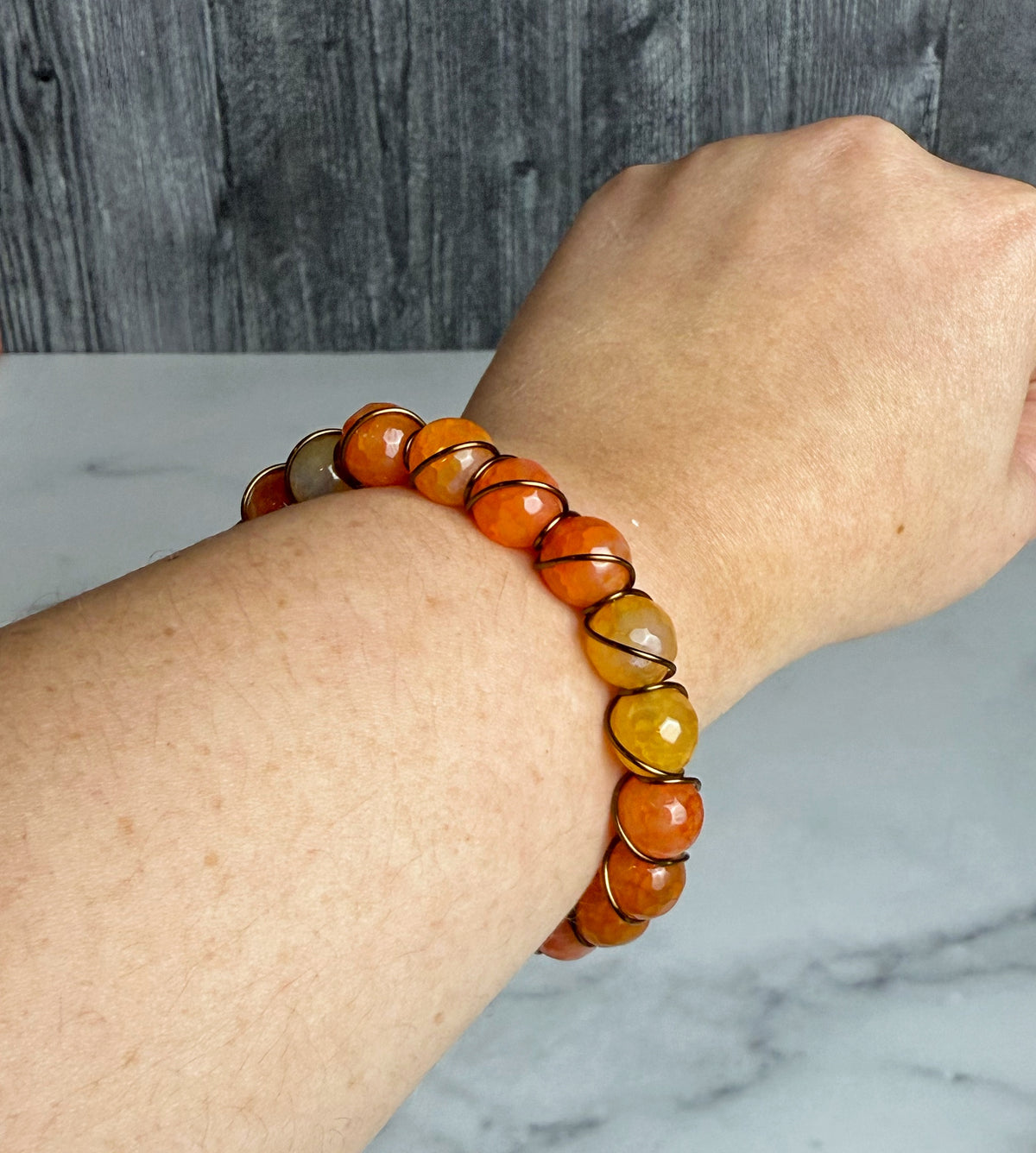 Autumn Harvest Bracelet - Wire Wrapped Carnelian Beaded Bracelet