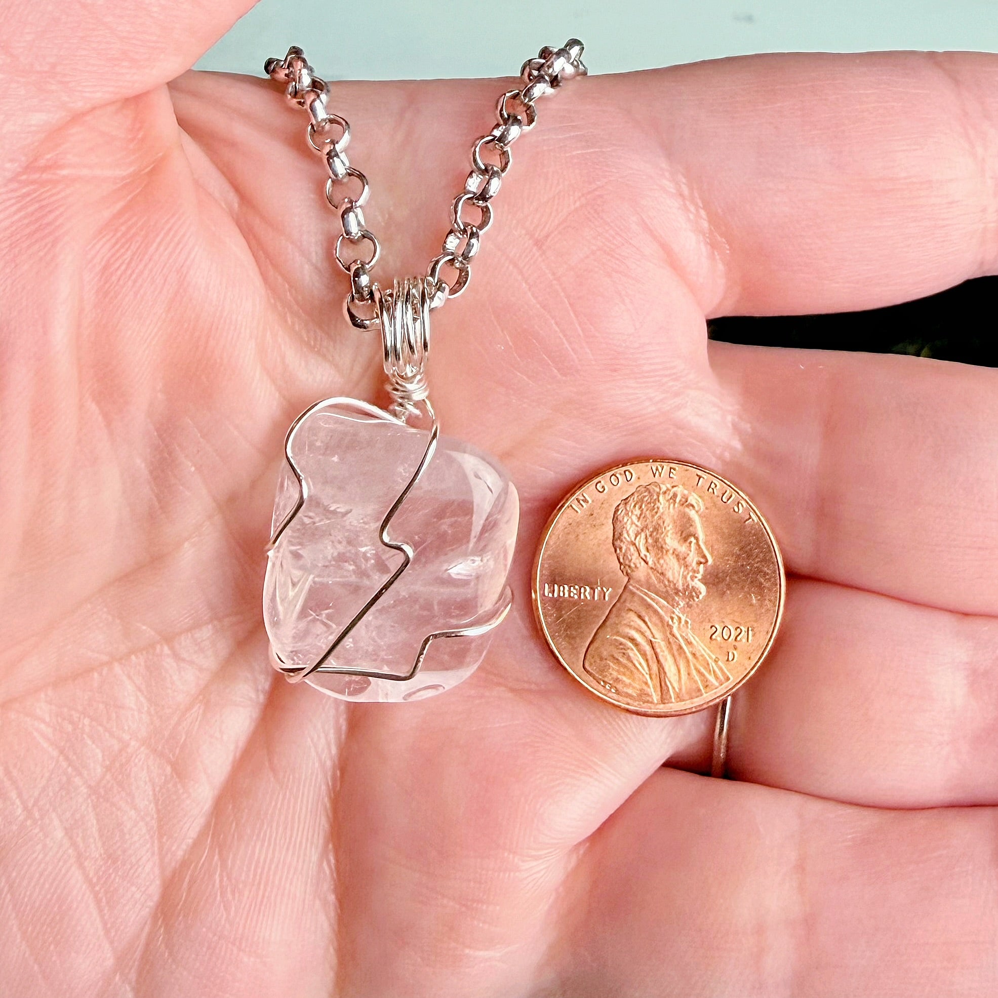 Pride Gems Necklace - Handmade Simple Wire Wrapped Rose Quartz Pendant Necklace