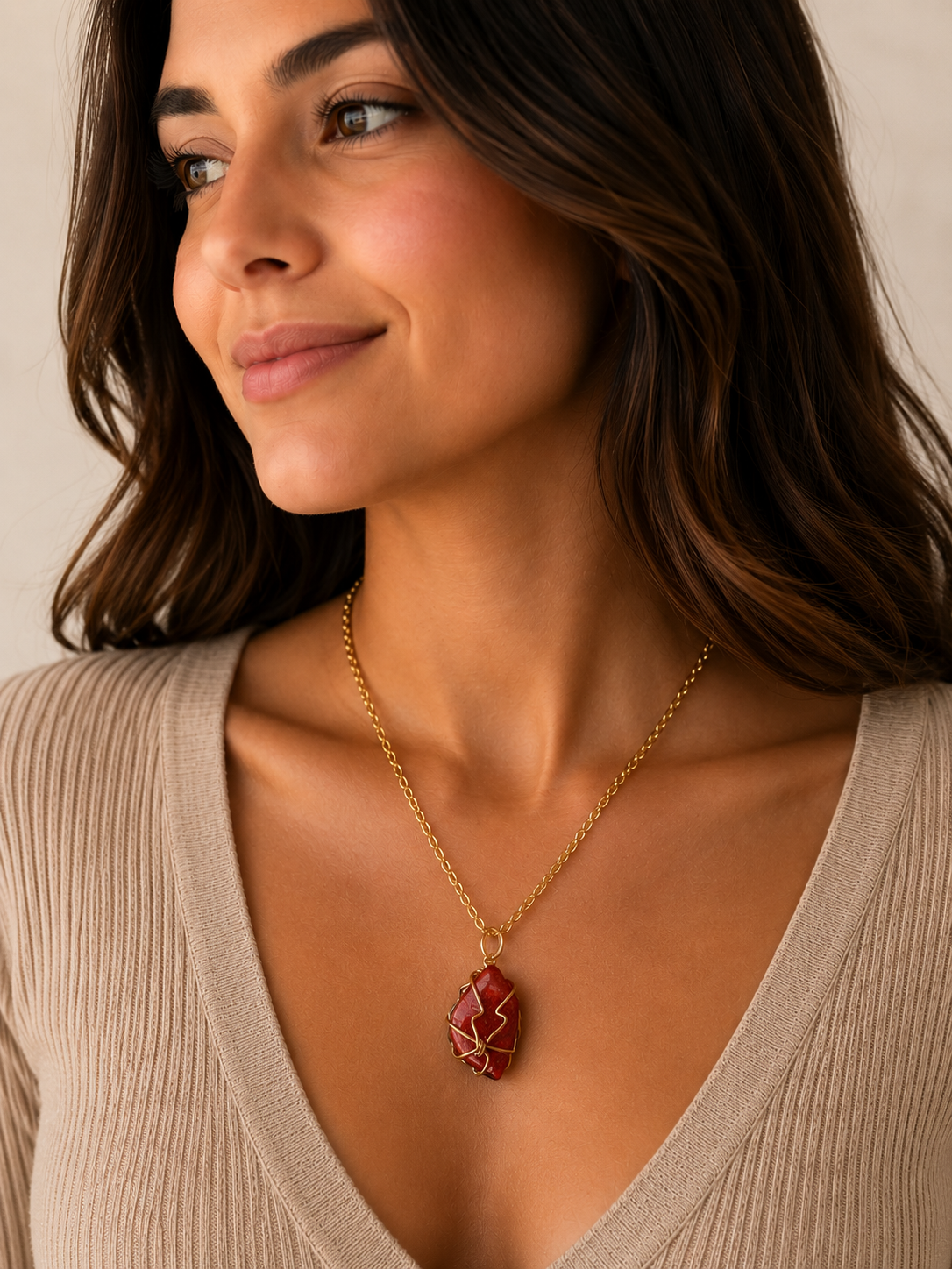 Crimson Sunburst Collection -Handmade Matching Jasper Necklace and Sunstone Wire Wrapped Bracelet Set