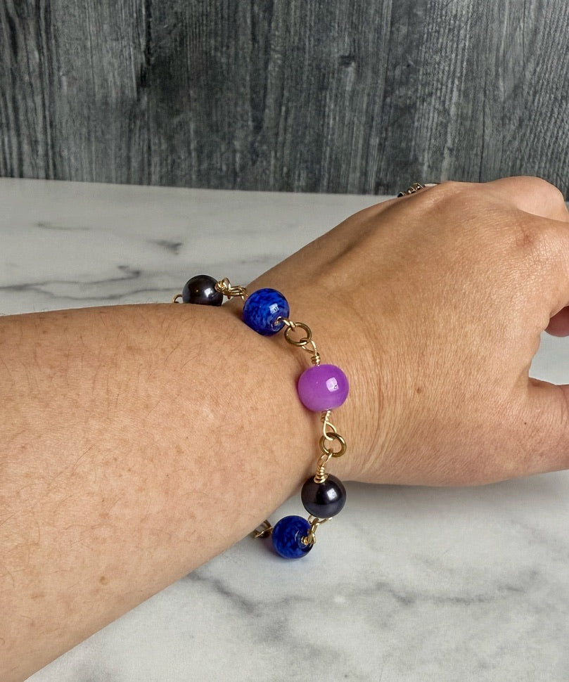 Amethyst Dreams Bracelet - Glass Beaded Link Bracelet