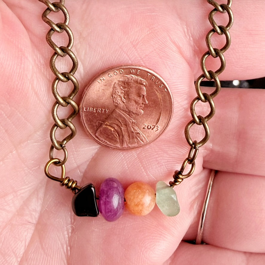 Hallow's Eve Necklace -Beaded Bar Pendant Necklace - Obsidian,Citrine ,Amethyst, and Jade