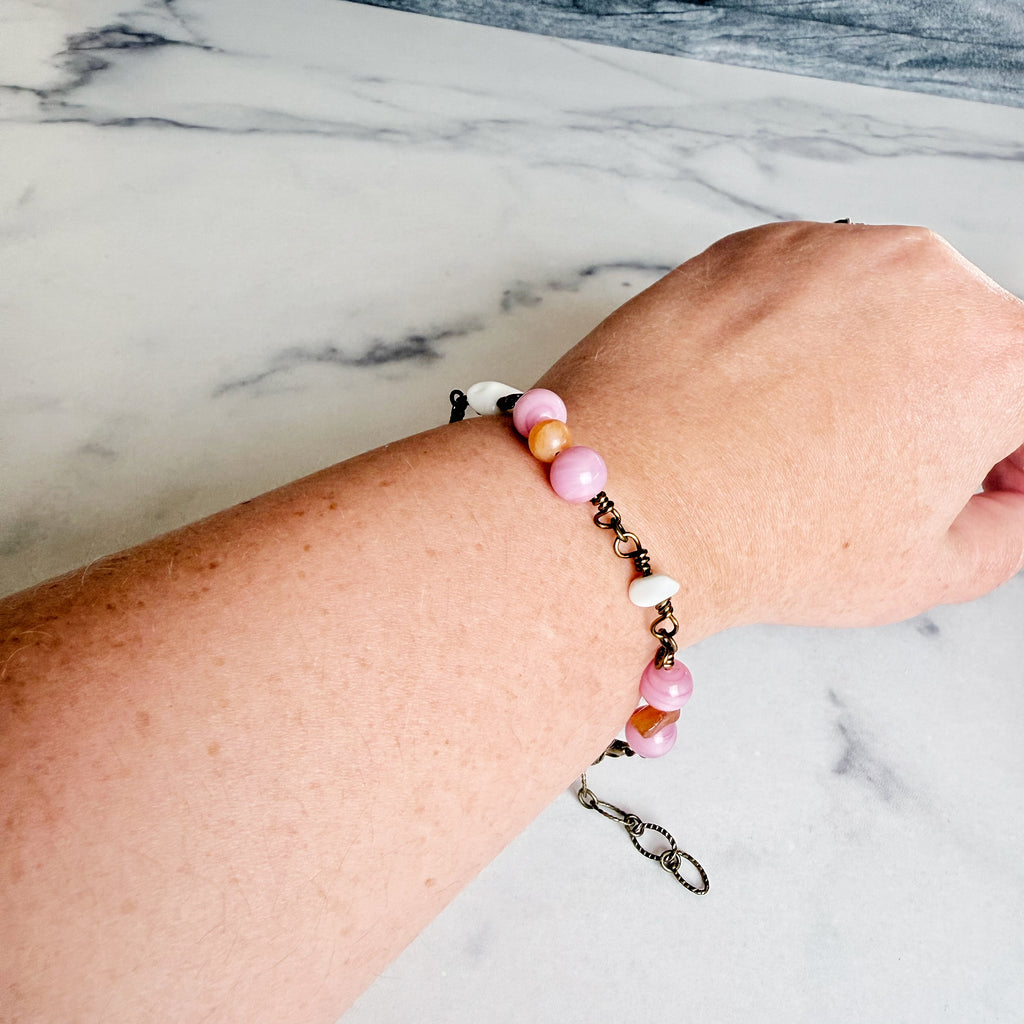 Glowing Lantern Bracelet -Handmade Agate Link Bracelet