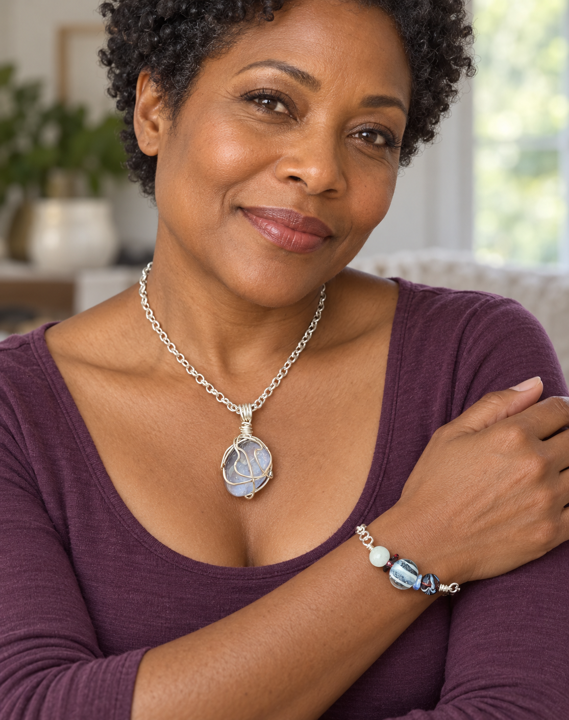 Whispers of Lavender Collection - Handmade Matching Lepidolite Necklace and Glass Bracelet Set