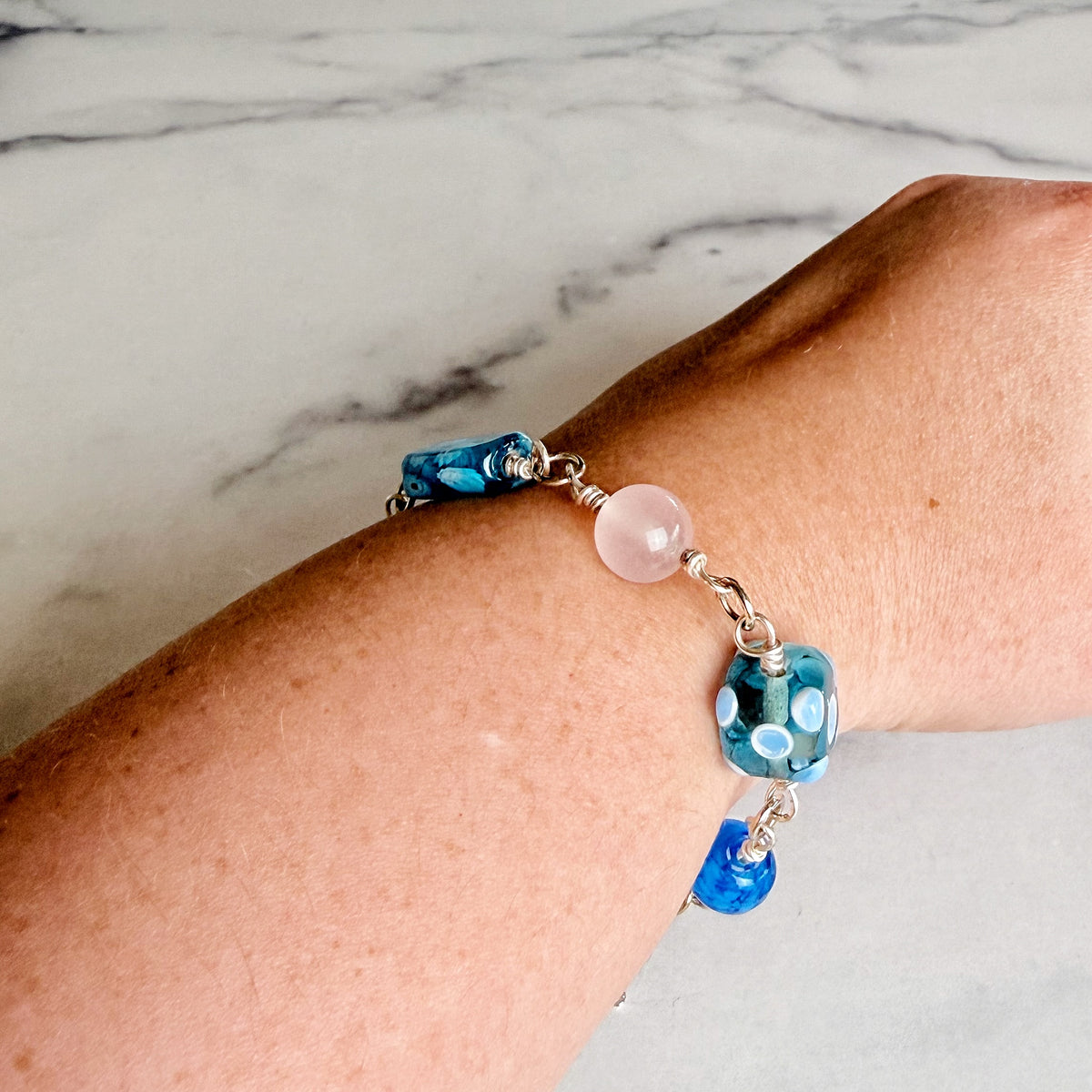 Ocean Blue Bracelet -Link Bracelet - Glass Beads