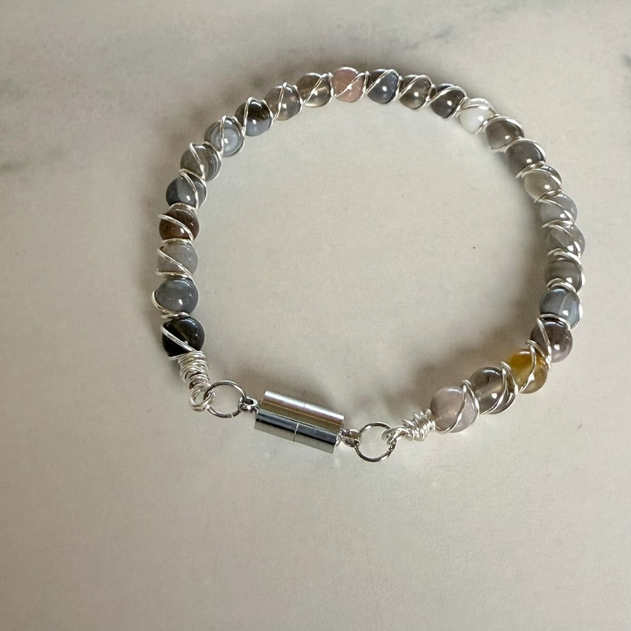Stillness - Agate Beaded and Wire Wrapped Bracelet