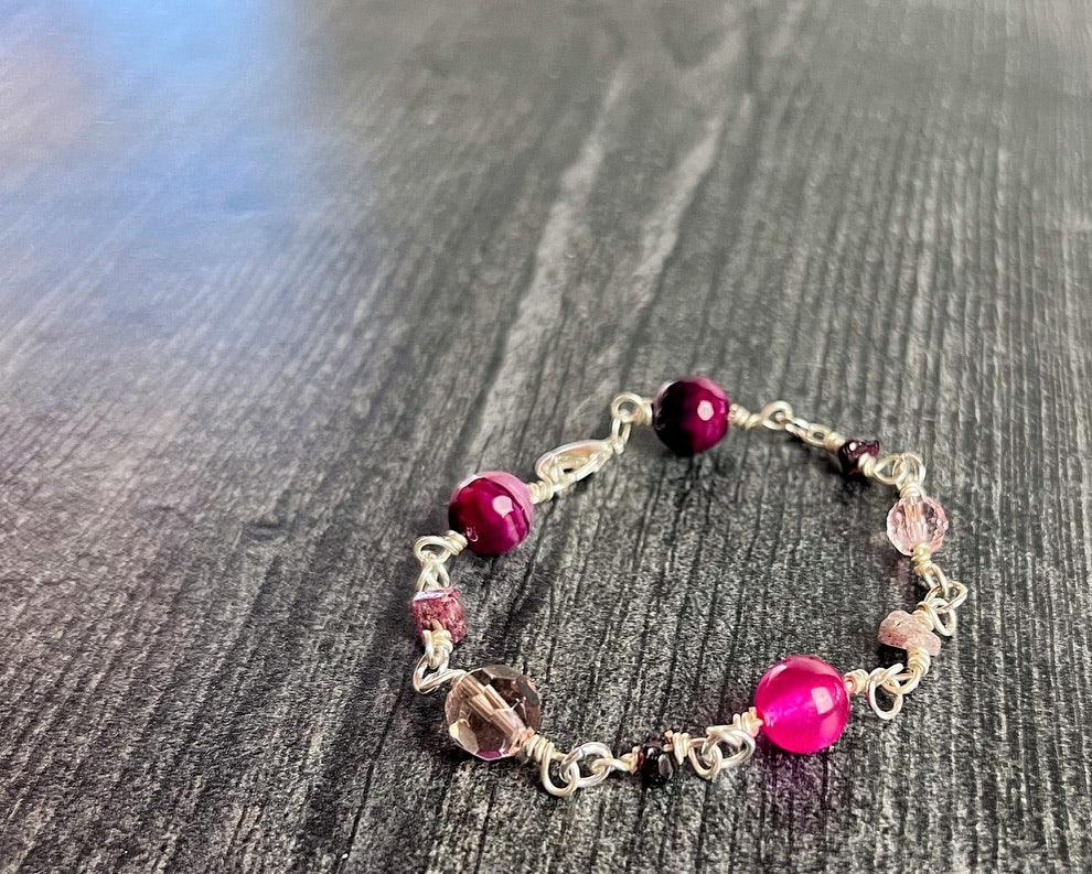 Strawberry Shortcake Bracelet -Link Bracelet- Strawberry Quartz and Agate Bracelet - Simply Rustic Jewelry
