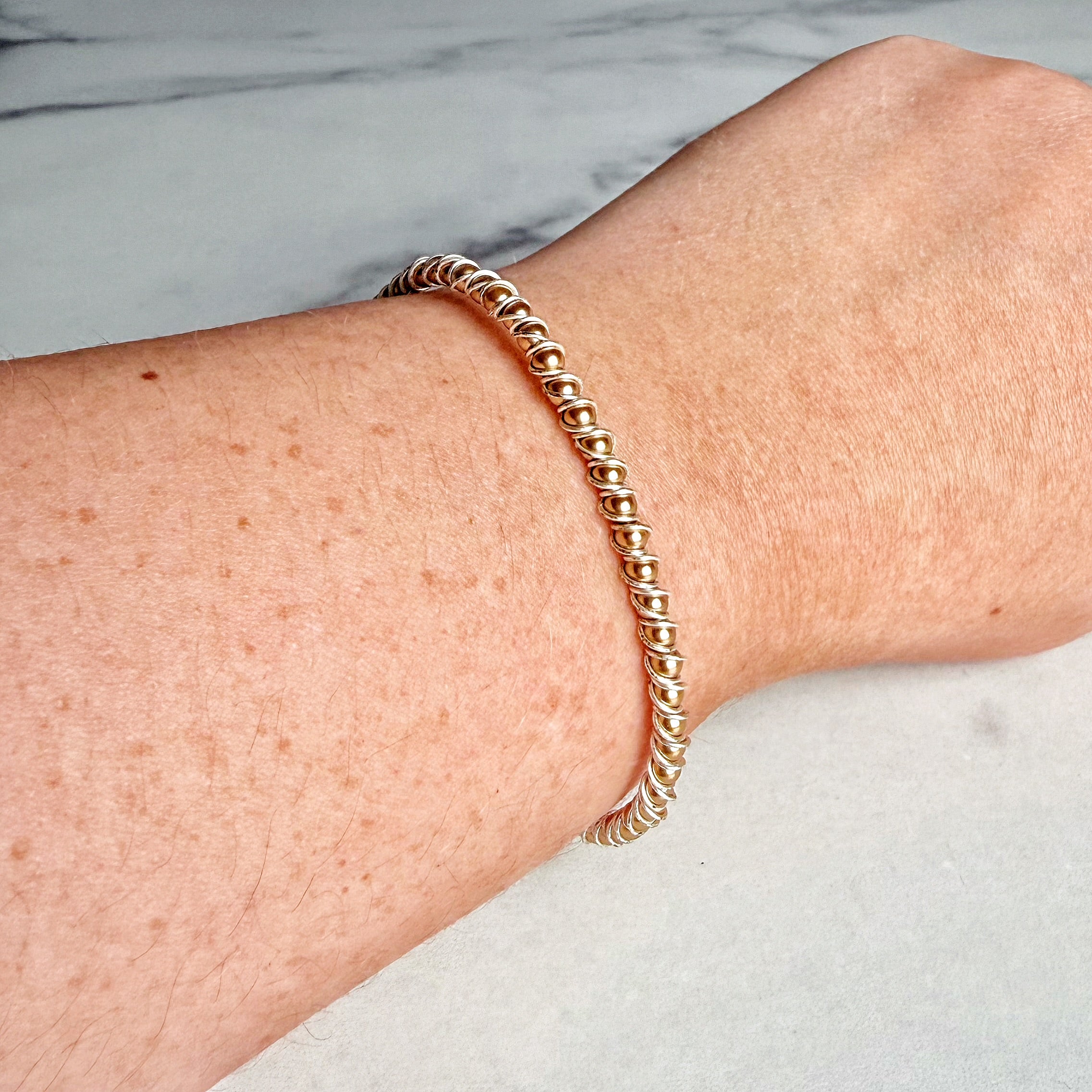 Silver and Gold Bracelet -Basic Beaded Bracelet with  Beads