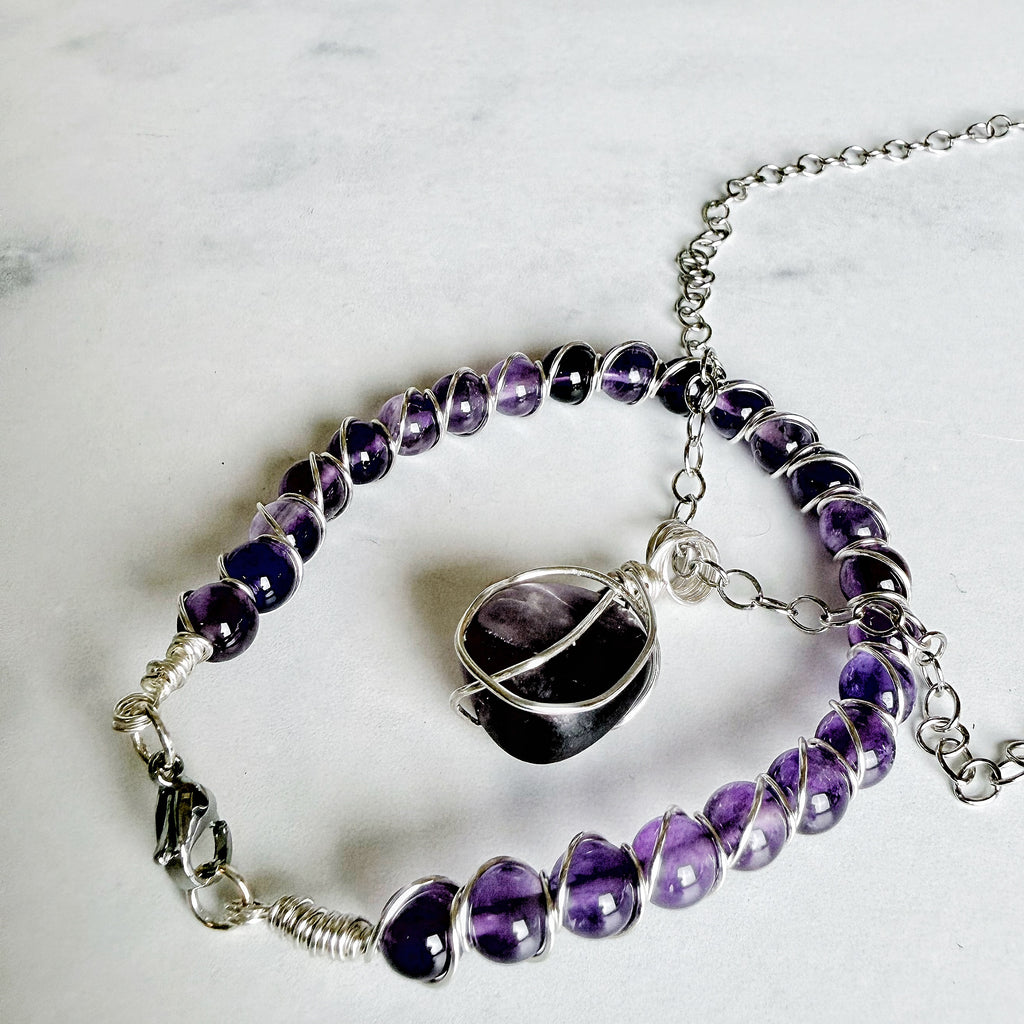 Gentle Aura Jewelry Set - Handmade Jade and Fluorite Matching Necklace and Bracelet Set