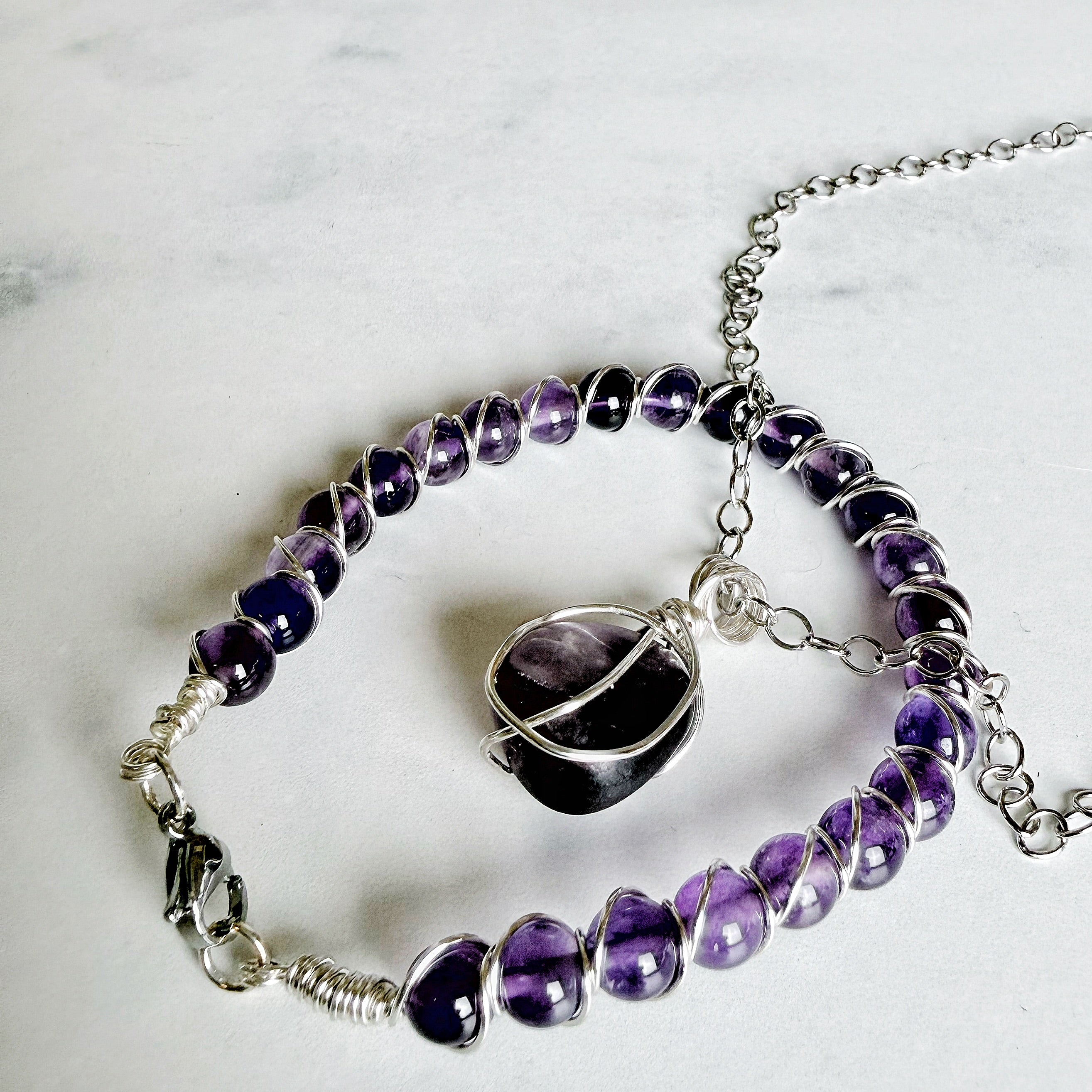 Gentle Aura Jewelry Set - Handmade Jade and Fluorite Matching Necklace and Bracelet Set