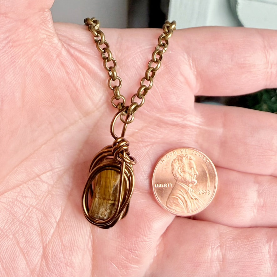 Tree Bark Necklace - Tigers Eye Stone Pendant