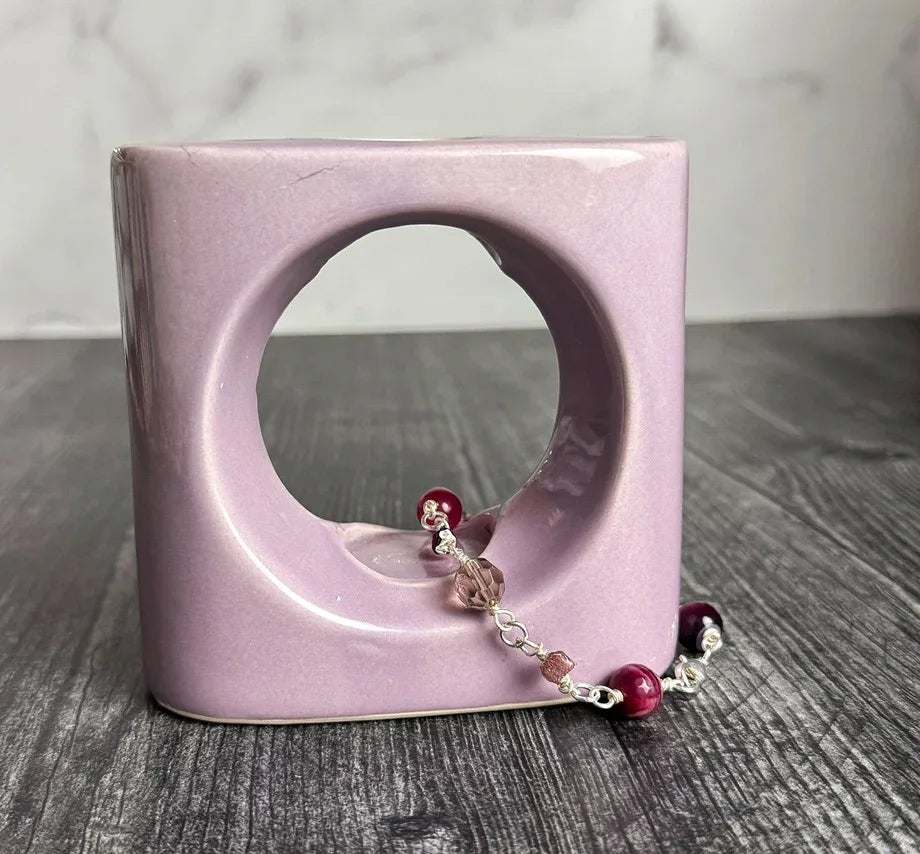 Strawberry Shortcake Bracelet -Link Bracelet- Strawberry Quartz and Agate Bracelet - Simply Rustic Jewelry