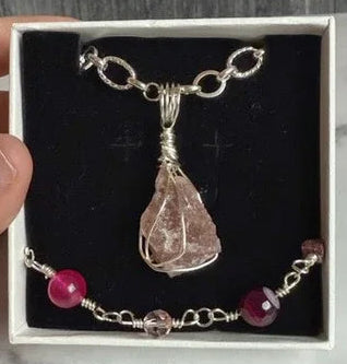 Strawberry Shortcake Collection -Matching Necklace and Bracelet Set - Strawberry Quartz Necklace and Agate Bracelet - Simply Rustic Jewelry