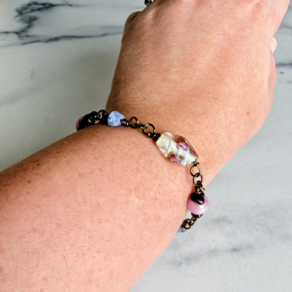 Precious Little Thing Bracelet -Link Bracelet - Agate, Sodalite and Glass