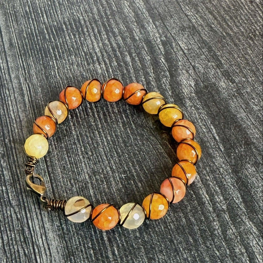 Autumn Harvest Bracelet - Wire Wrapped Carnelian Beaded Bracelet - Simply Rustic Jewelry
