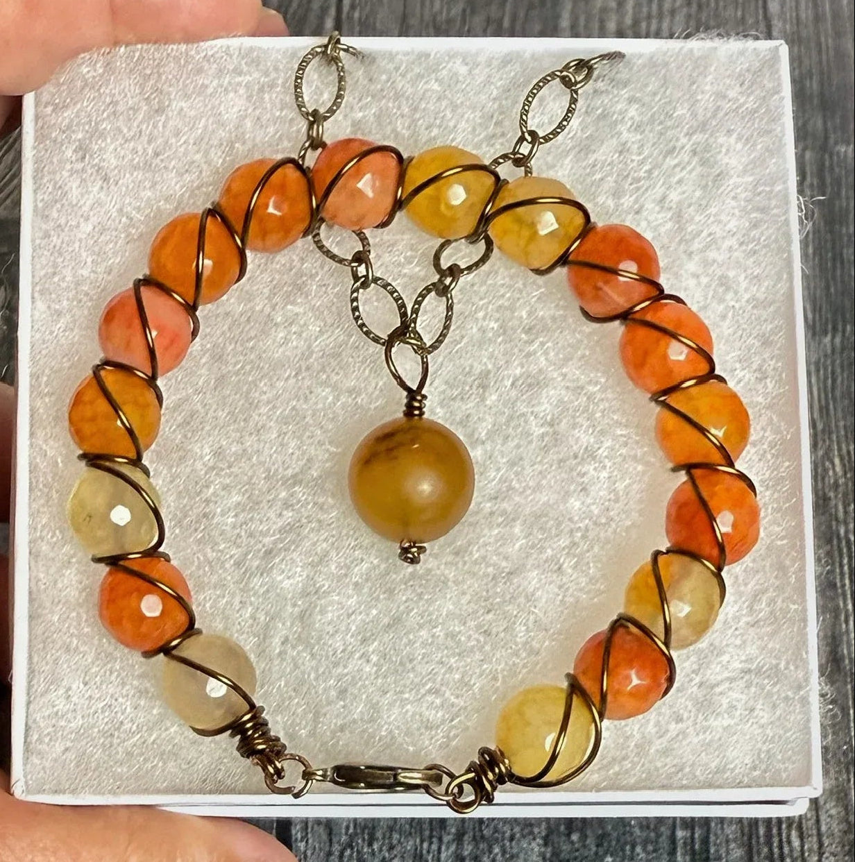 Autumn Harvest Collection - Matching Necklace and Bracelet Set- Garnet Pendant and Carnelian Wire Wrapped Bracelet - Simply Rustic Jewelry