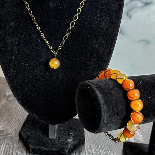 Autumn Harvest Collection - Matching Necklace and Bracelet Set- Garnet Pendant and Carnelian Wire Wrapped Bracelet - Simply Rustic Jewelry