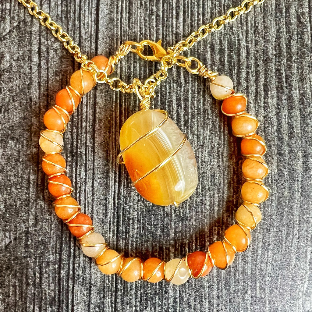 Autumn Sunrise Collection - Handmade Matching Citrine Necklace and Bracelet Set - Simply Rustic Jewelry