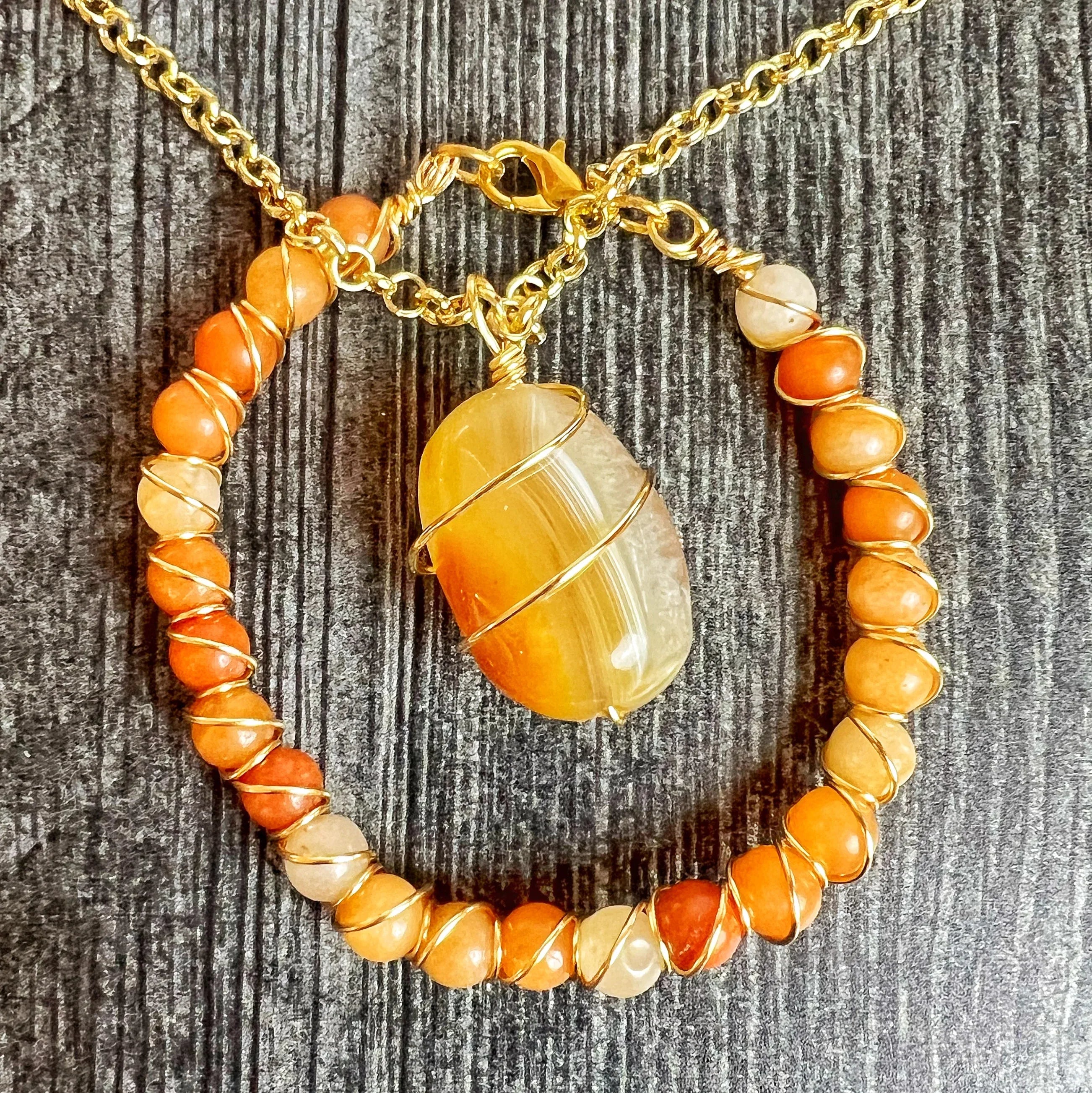 Autumn Sunrise Collection - Handmade Matching Citrine Necklace and Bracelet Set - Simply Rustic Jewelry