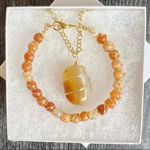 Autumn Sunrise Collection - Handmade Matching Citrine Necklace and Bracelet Set - Simply Rustic Jewelry