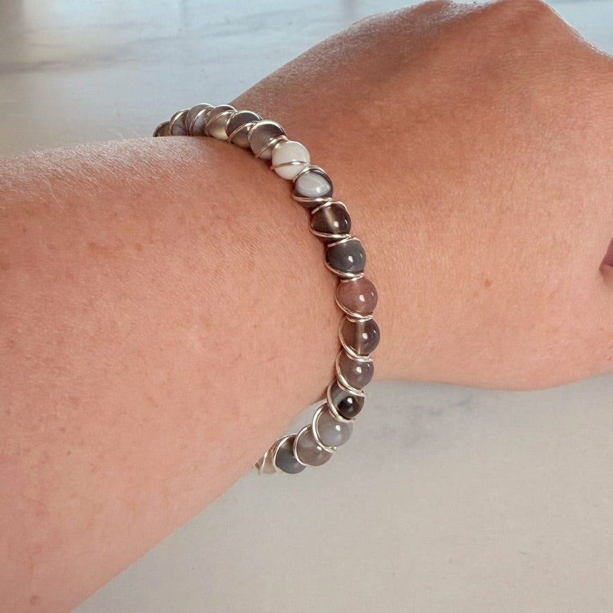 Stillness - Agate Beaded and Wire Wrapped Bracelet