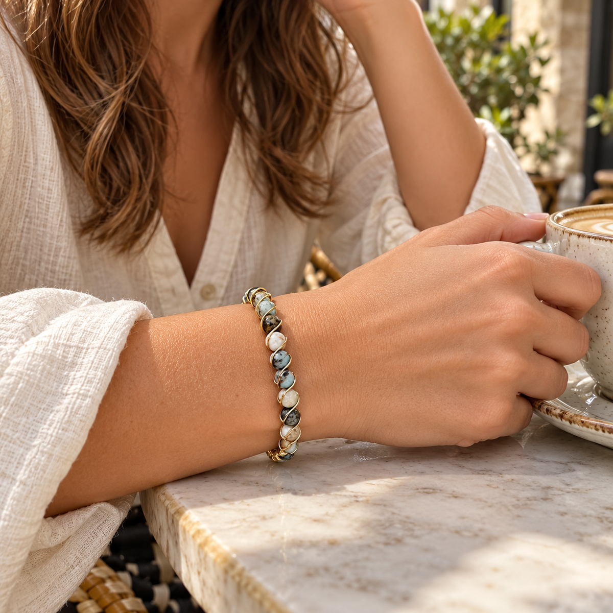 Quiet Horizon Bracelet - Larimar Beaded and Wire Wrapped Bracelet