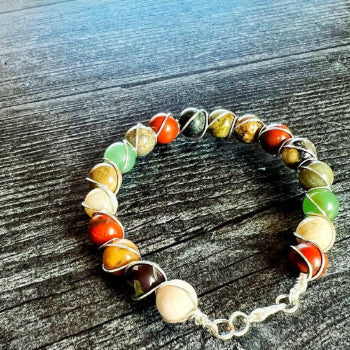 Tinsel And Timber Collection -Handmade Matching Bloodstone Necklace and Agate Wire Wrapped Bracelet Set - Simply Rustic Jewelry