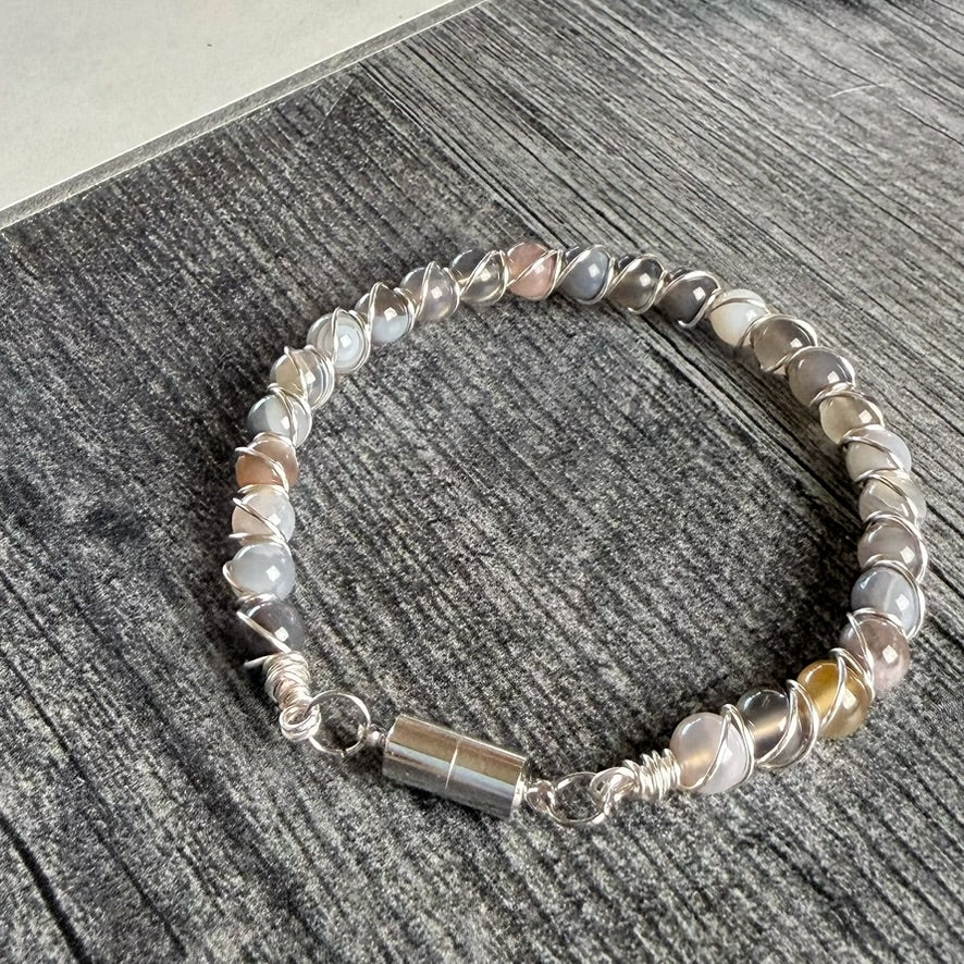 Stillness - Agate Beaded and Wire Wrapped Bracelet
