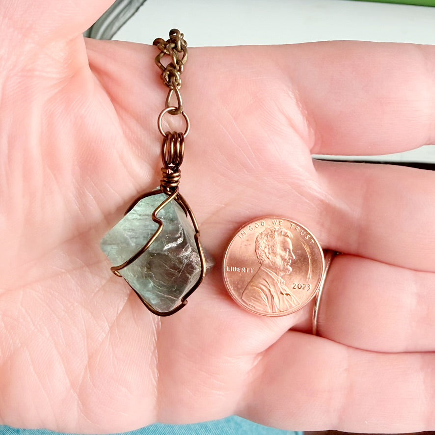 Wanderer's Amulet Necklace - Handmade Fluorite Wire Wrapped Pendant
