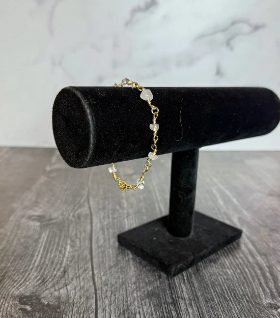 Crystal Tether Bracelet - Clear Quartz Crystal Link Bracelet - Simply Rustic Jewelry