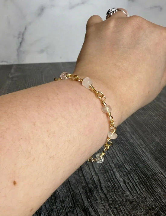Crystal Tether Bracelet - Clear Quartz Crystal Link Bracelet - Simply Rustic Jewelry