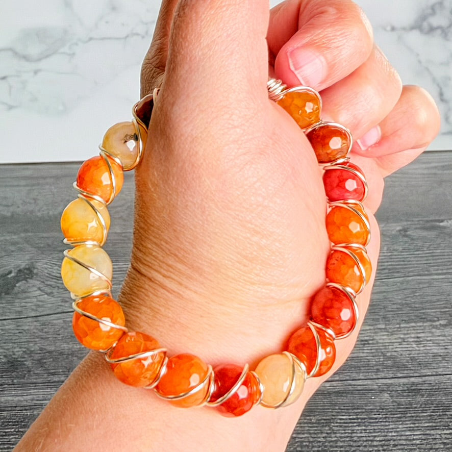Solar Embers Bracelet - Carnelian Beaded Bracelet With Wire Wrapping